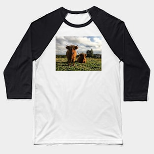 Scottish Highland Cattle Cow and Calf 2120 Baseball T-Shirt